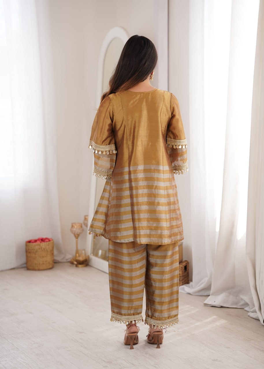Mustard Gold Mirror Work Co-ord Set