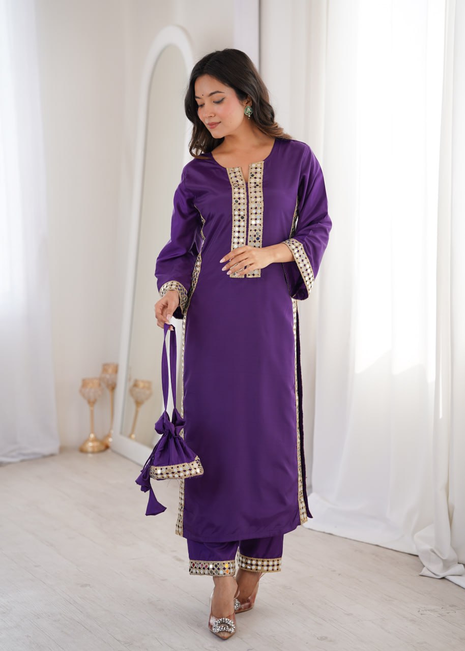 Royal Purple Mirror Work Kurta Set