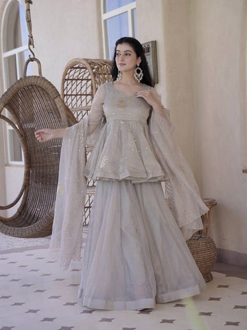 Ivory Elegance Embroidered Sharara Set