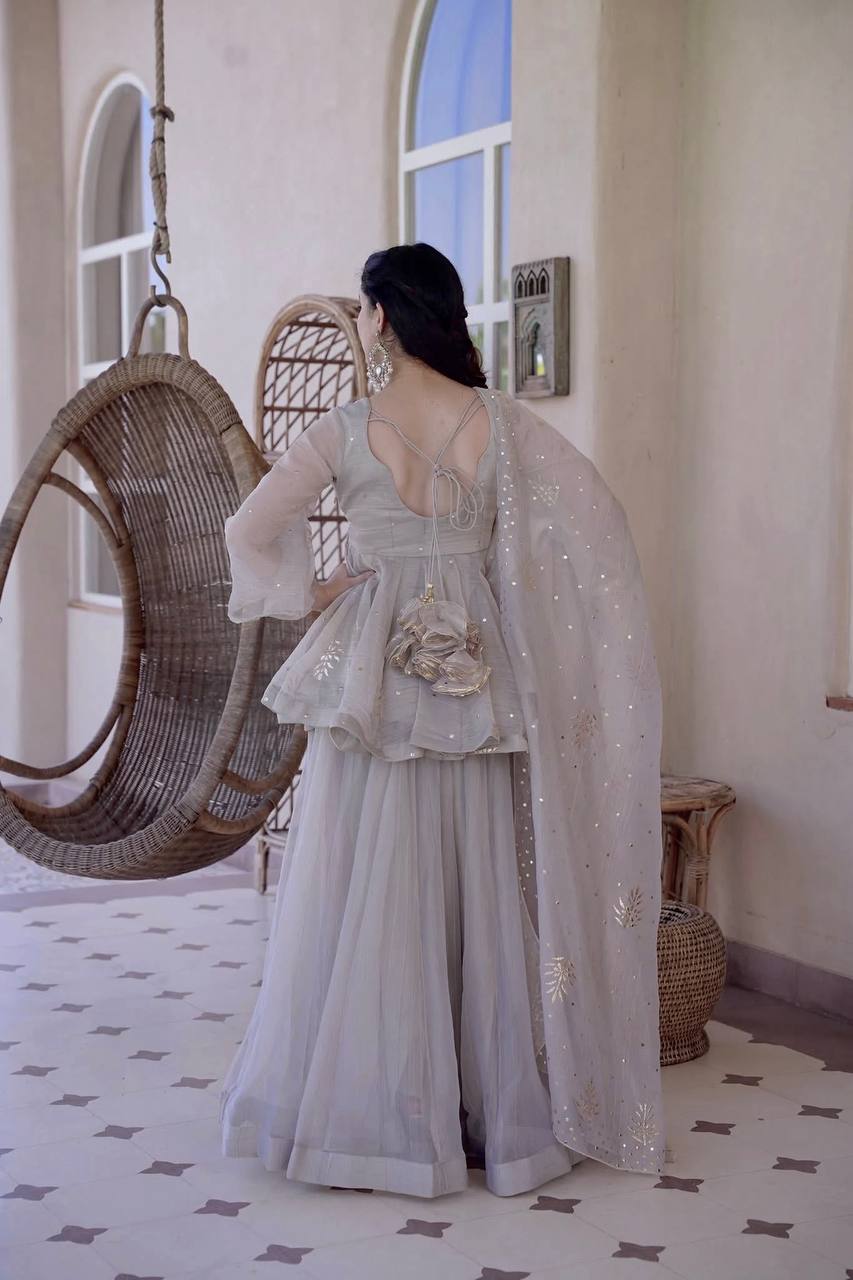 Ivory Elegance Embroidered Sharara Set