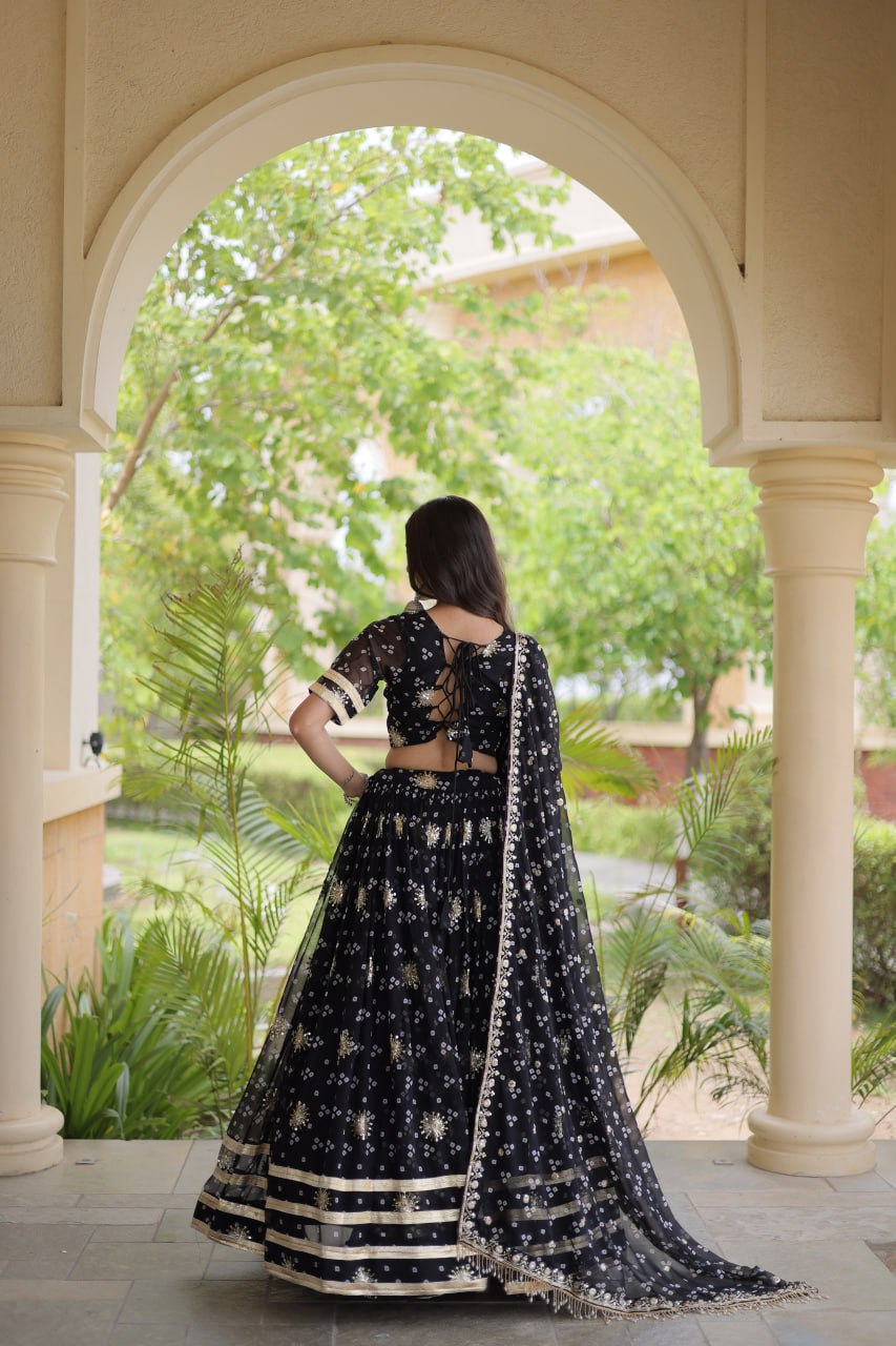 Comfortable and lightweight Elevate this Navratri festive wardrobe with this elegant Four Colour lehenga choli with Dupatta set