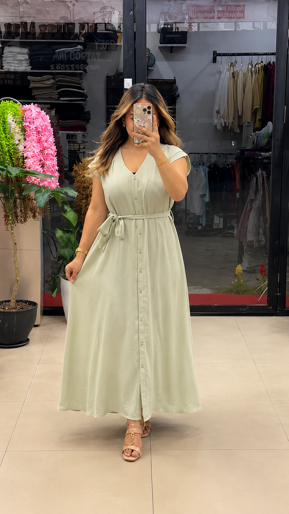 Aahana Pure Cotton Button Maxi Dress