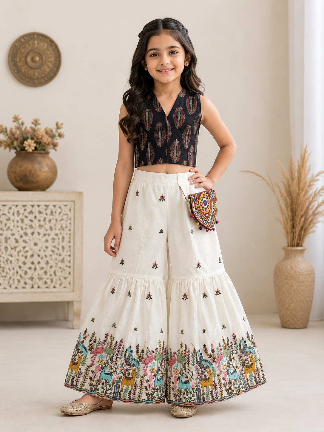 👗 POUR COTTON EMBROIDERY WORK SHARARA WITH CROP TOP 👗