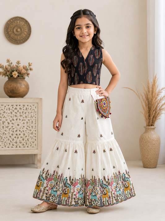 👗 POUR COTTON EMBROIDERY WORK SHARARA WITH CROP TOP 👗