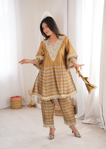 Mustard Gold Mirror Work Co-ord Set