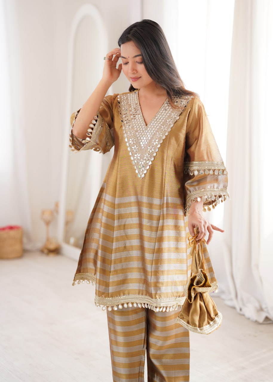Mustard Gold Mirror Work Co-ord Set
