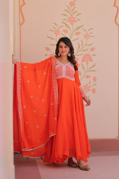 Sunset Bloom Embroidered Anarkali Set