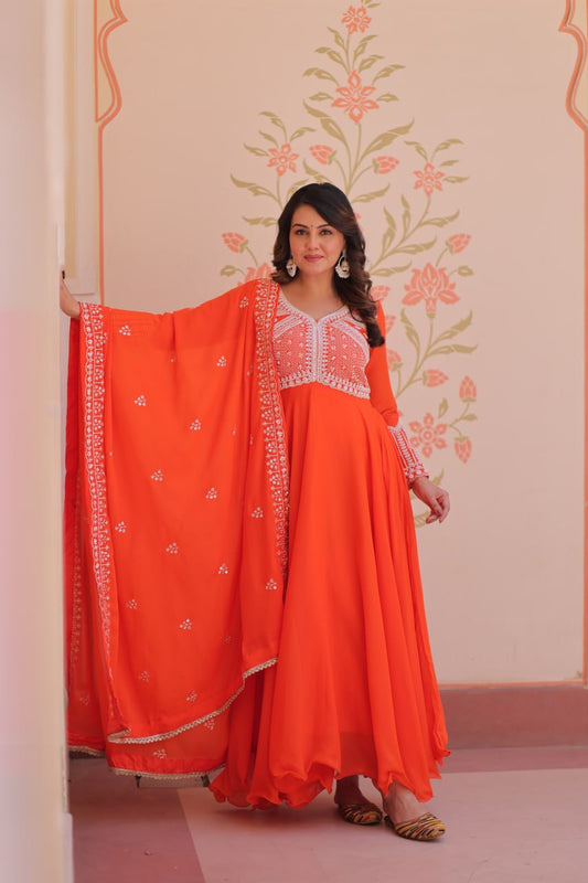 Sunset Bloom Embroidered Anarkali Set