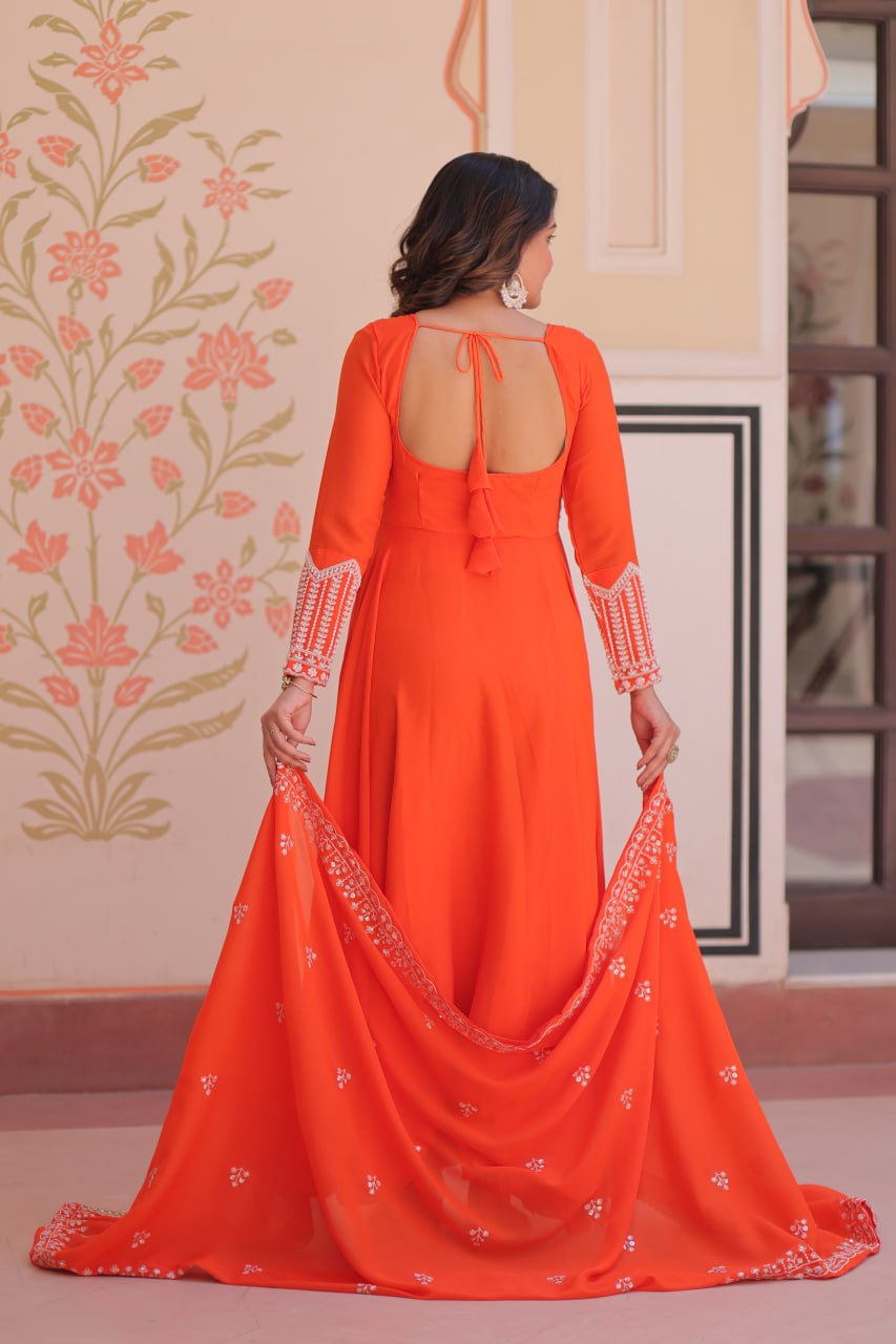 Sunset Bloom Embroidered Anarkali Set