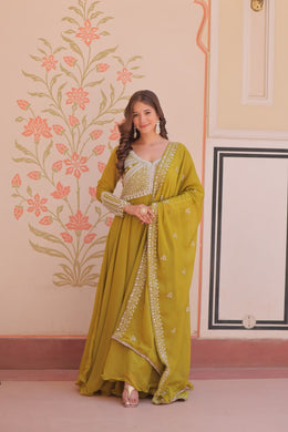 Olive Green Embroidered Anarkali Set with Dupatta