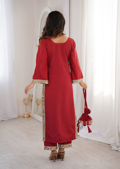 Ruby Red Embellished Kurta Set