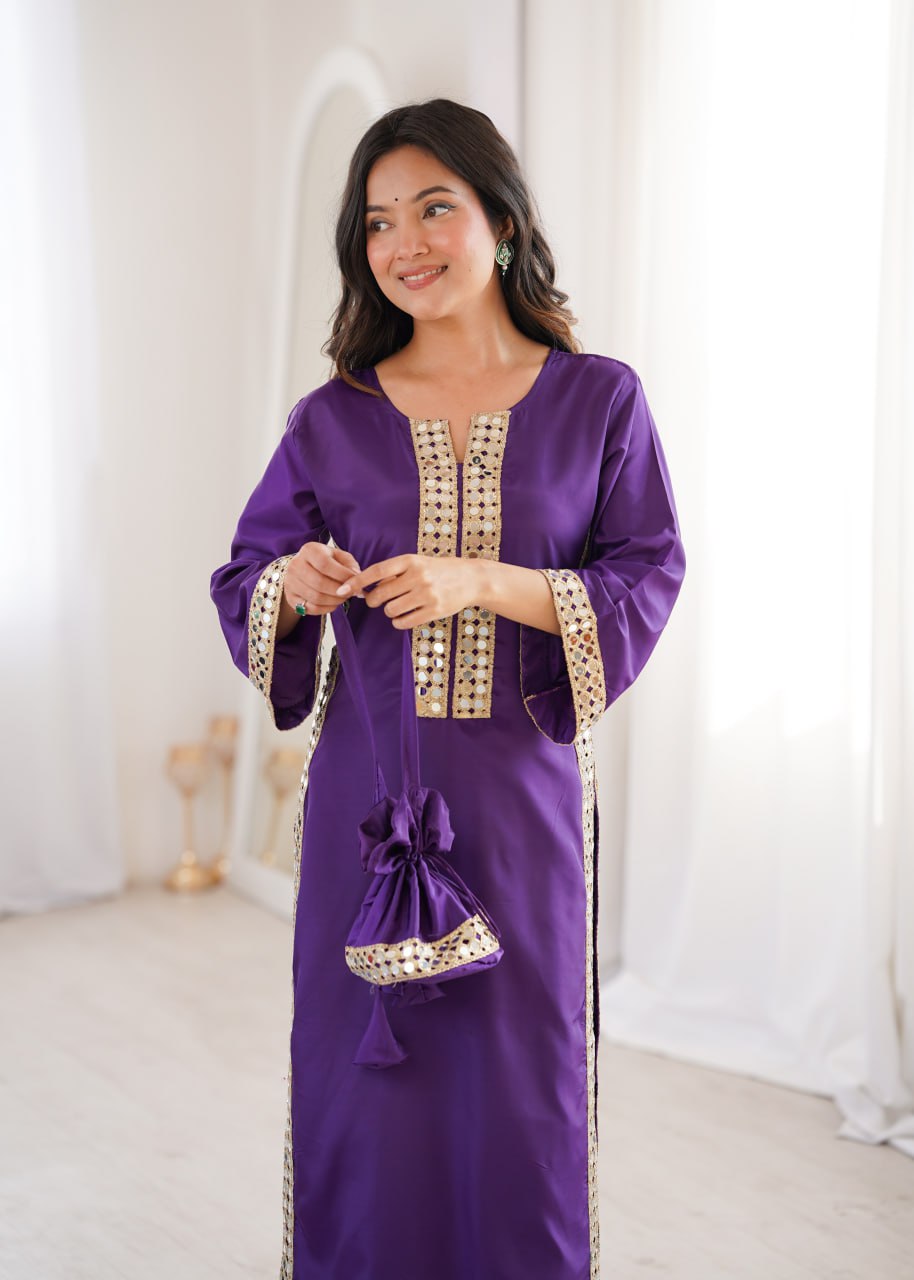 Royal Purple Mirror Work Kurta Set