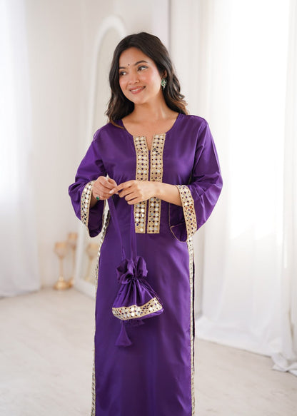 Royal Purple Mirror Work Kurta Set