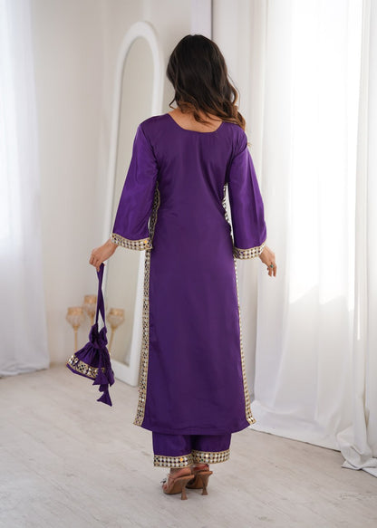Royal Purple Mirror Work Kurta Set