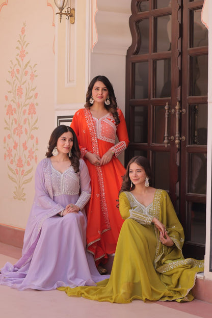 Star Georgette With Rich Sequins Coding & Beads Embroidered work