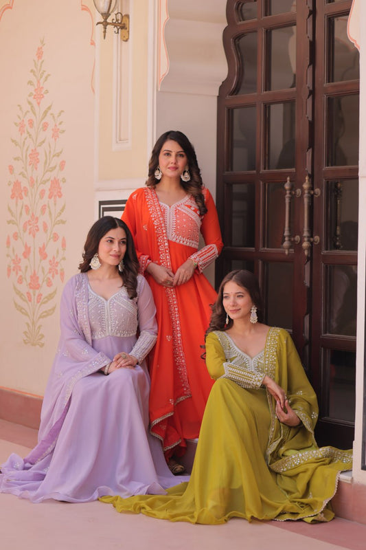 Star Georgette With Rich Sequins Coding & Beads Embroidered work
