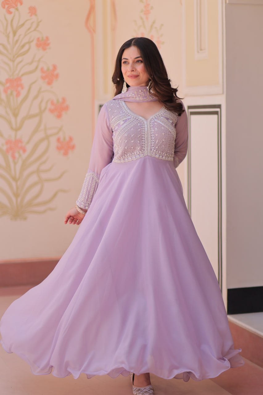 Star Georgette With Rich Sequins Coding & Beads Embroidered work