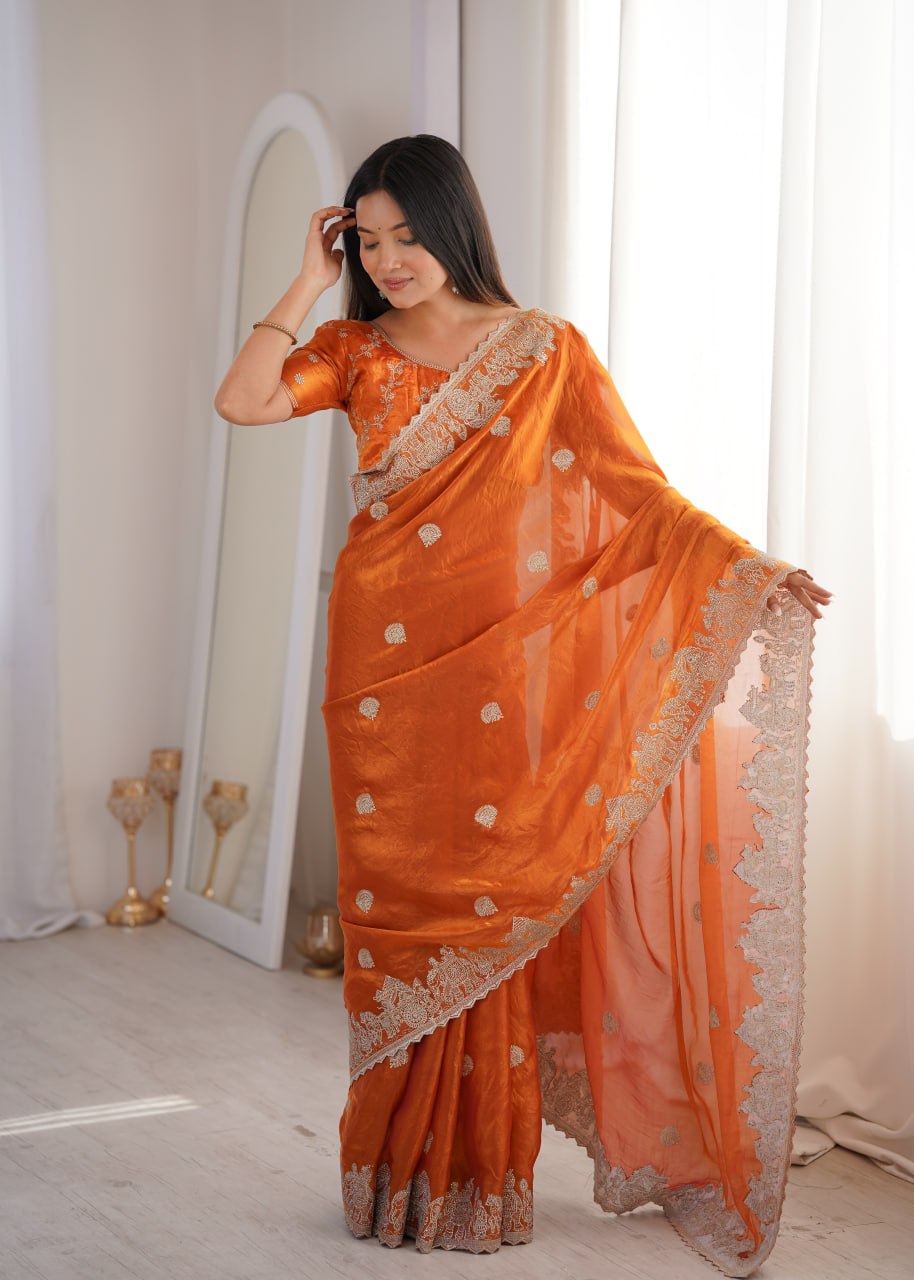 Fendy Crush With Zari Embroidered Saree