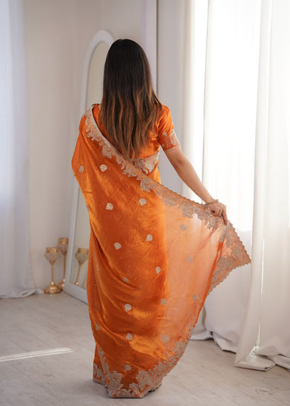 Fendy Crush With Zari Embroidered Saree