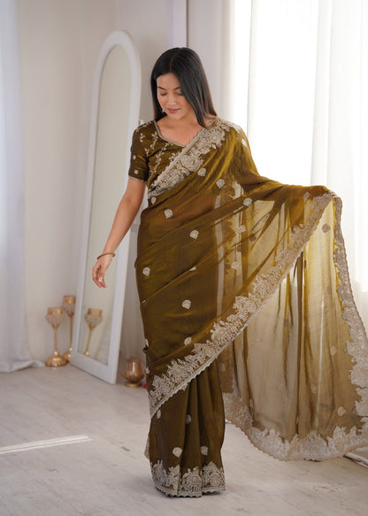 Fendy Crush With Zari Embroidered Saree