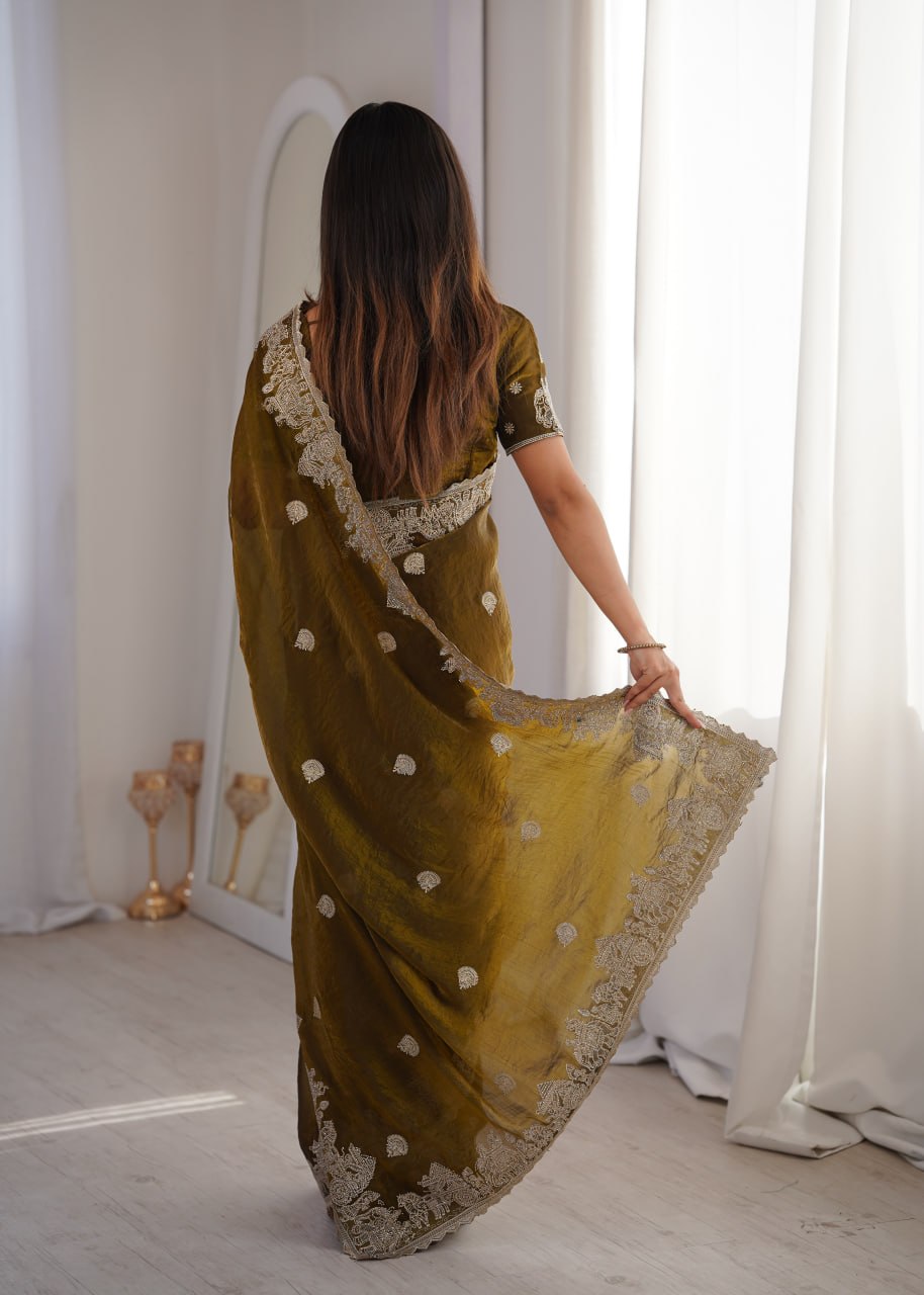 Fendy Crush With Zari Embroidered Saree