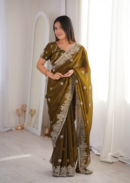 Fendy Crush With Zari Embroidered Saree