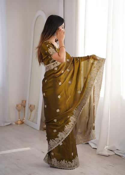 Fendy Crush With Zari Embroidered Saree