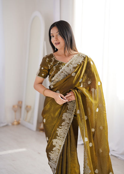 Fendy Crush With Zari Embroidered Saree