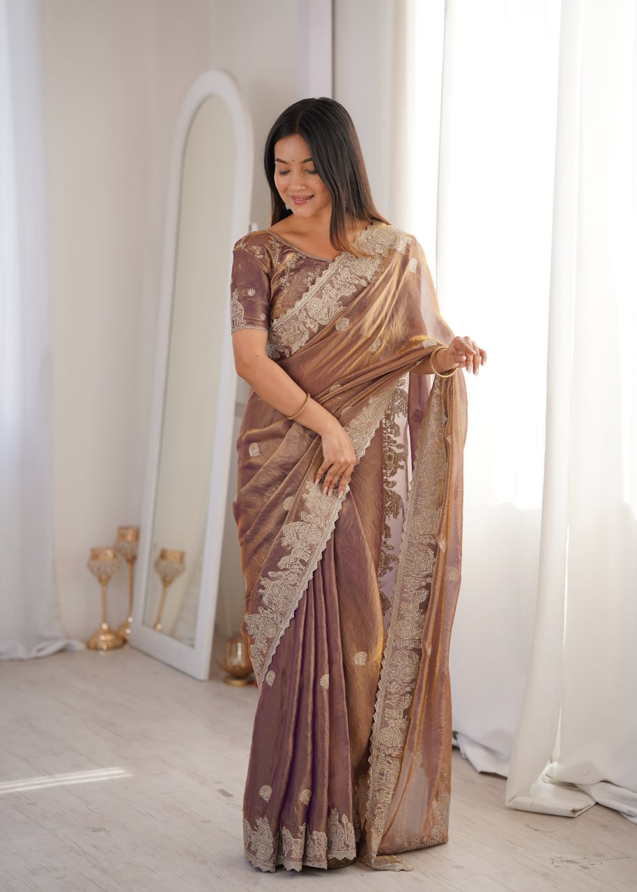 Fendy Crush With Zari Embroidered Saree