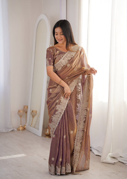 Fendy Crush With Zari Embroidered Saree