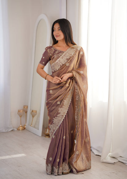 Fendy Crush With Zari Embroidered Saree