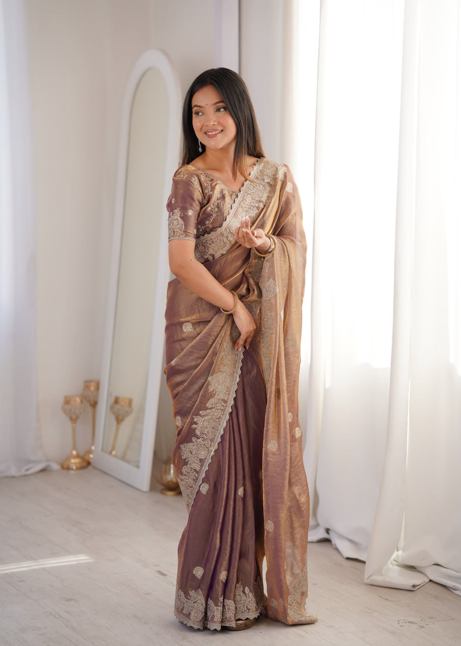 Fendy Crush With Zari Embroidered Saree