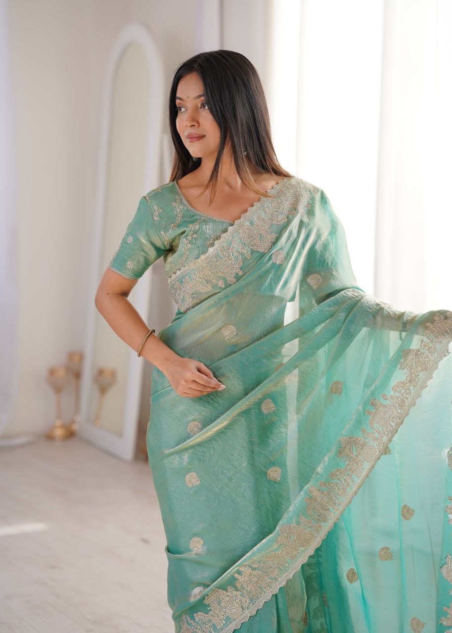 Fendy Crush With Zari Embroidered Saree