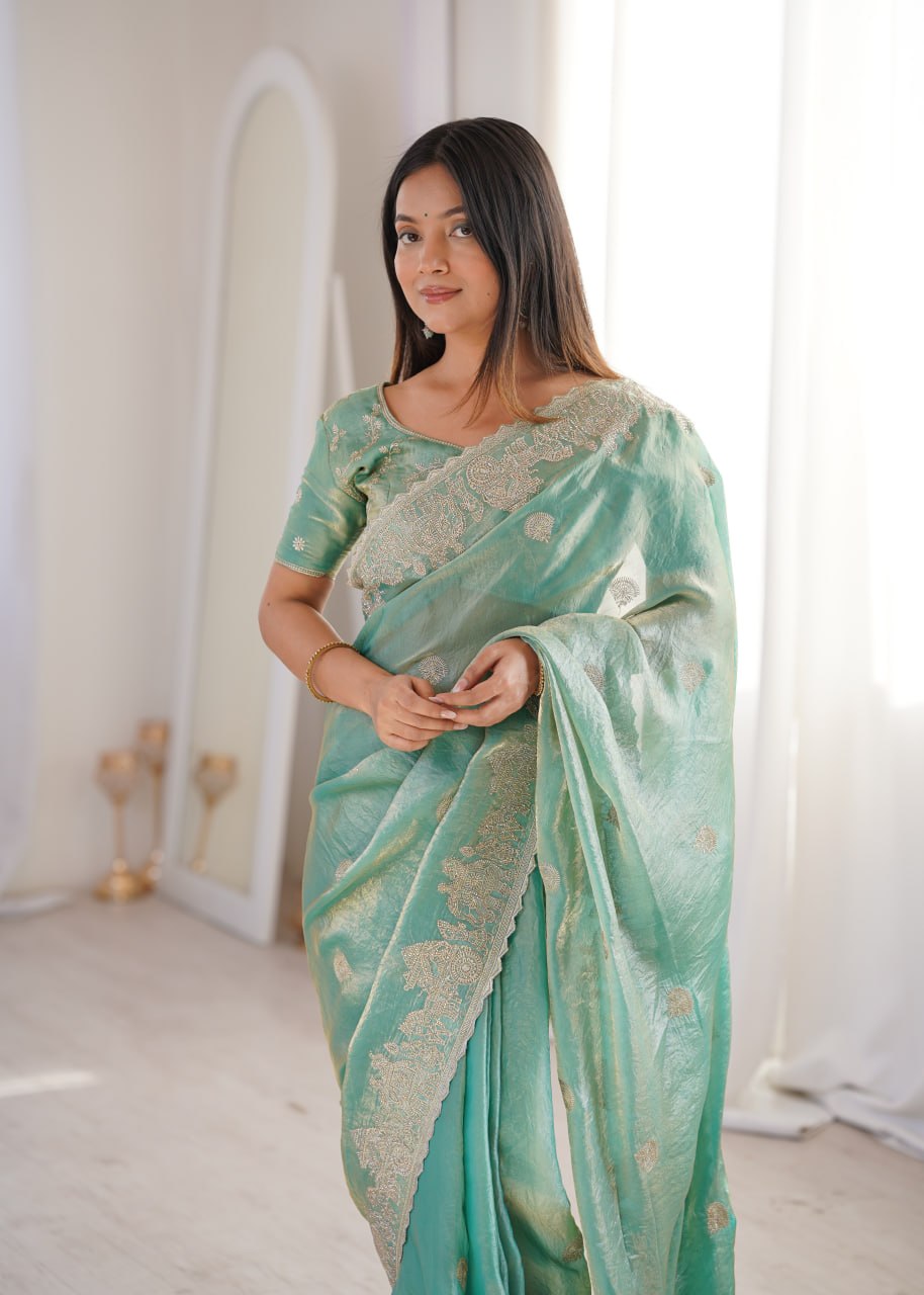 Fendy Crush With Zari Embroidered Saree