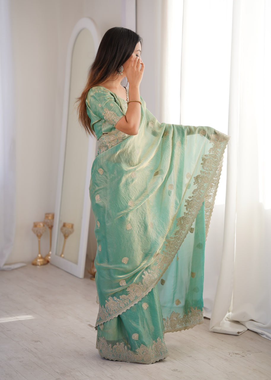 Fendy Crush With Zari Embroidered Saree