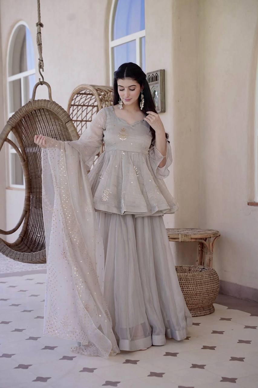 Ivory Elegance Embroidered Sharara Set