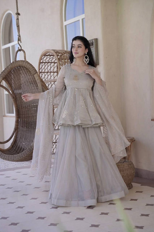 Ivory Elegance Embroidered Sharara Set