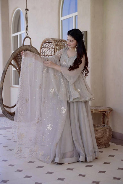 Ivory Elegance Embroidered Sharara Set