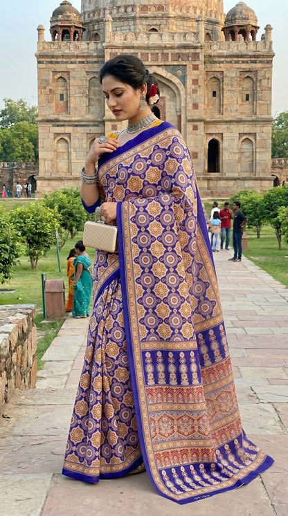 Beutiful Bagru Printed Sarees With Blouse