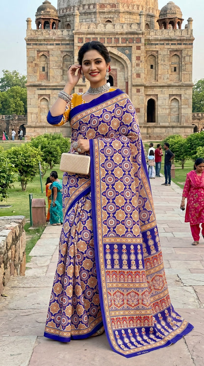 Beutiful Bagru Printed Sarees With Blouse
