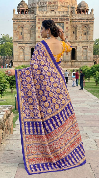 Beutiful Bagru Printed Sarees With Blouse