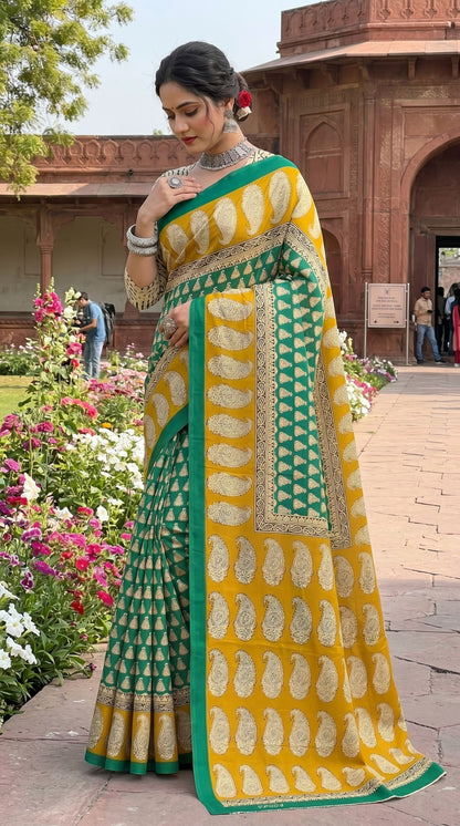 Beutiful Bagru Printed Sarees With Blouse
