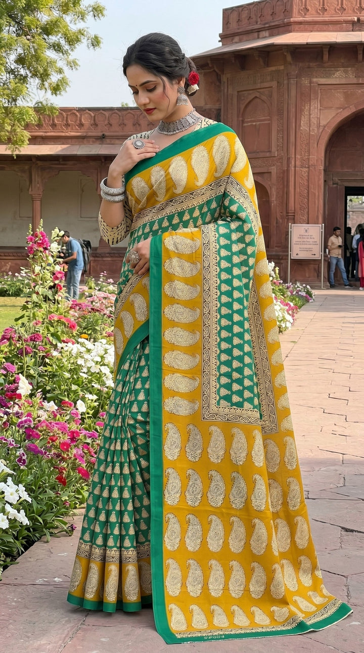 Beutiful Bagru Printed Sarees With Blouse