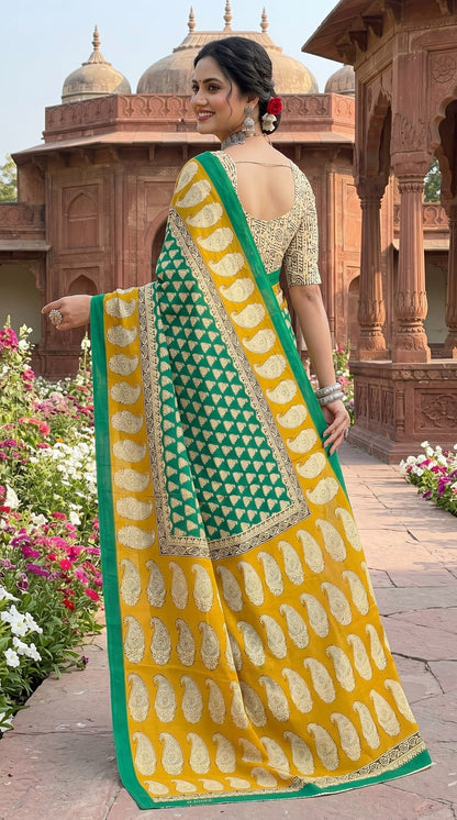 Beutiful Bagru Printed Sarees With Blouse