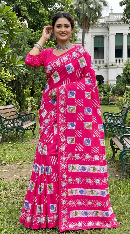 Beutiful Bagru Printed Sarees With Blouse