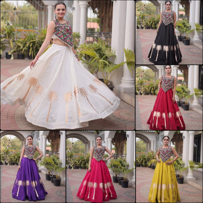 Navratri vibes Are traditional and spiritual, And focus on the fun festive aspects of the festival, So Choose the Different Colors Lehenga With Top For the dancing, the devotion, or the sense of our community. 💃🏻