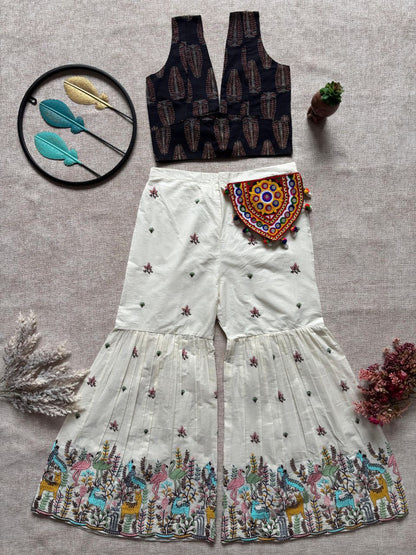👗 POUR COTTON EMBROIDERY WORK SHARARA WITH CROP TOP 👗