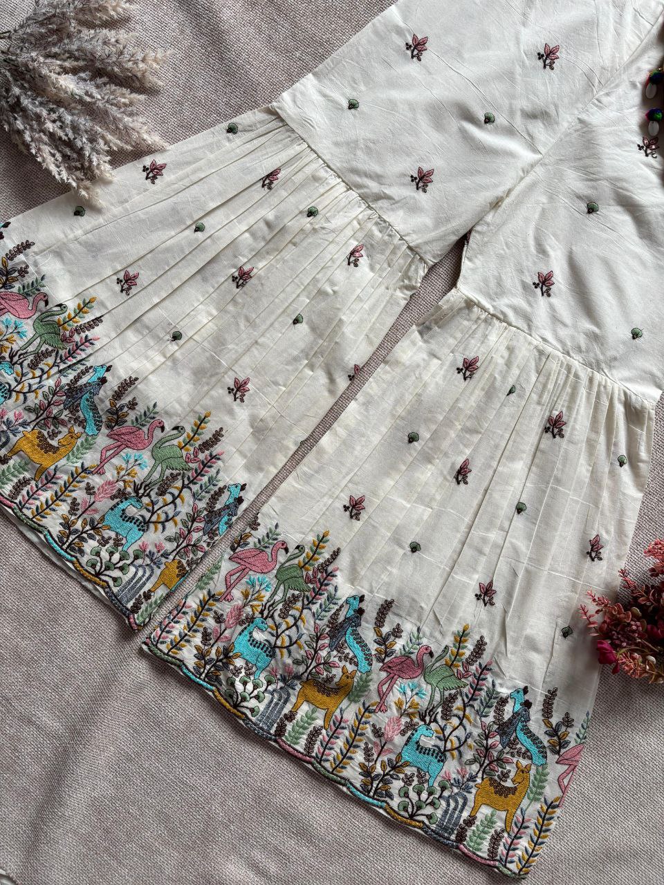 👗 POUR COTTON EMBROIDERY WORK SHARARA WITH CROP TOP 👗