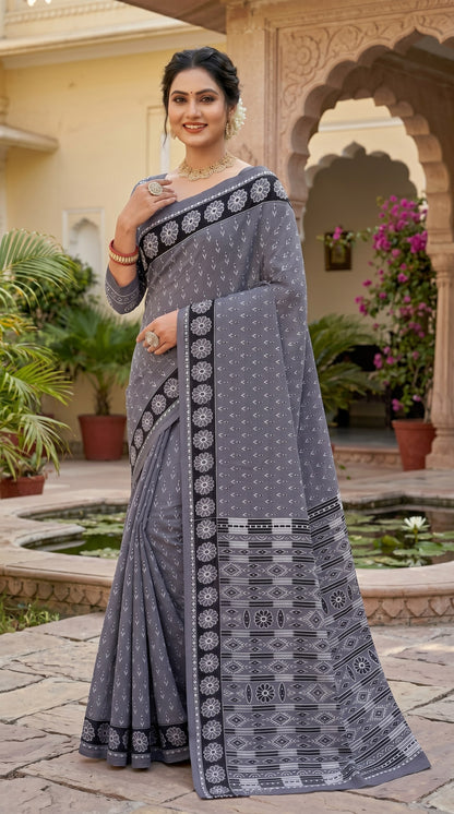 Beutiful Bagru Printed Sarees With Blouse