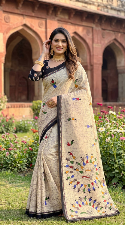 Beutiful Bagru Mulmul  Printed Sarees With Blouse